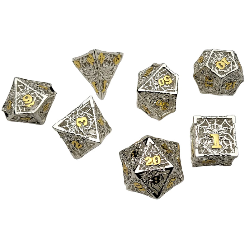 Forged Gaming Silver Widow 7 Piece Hollow Metal Dice Set