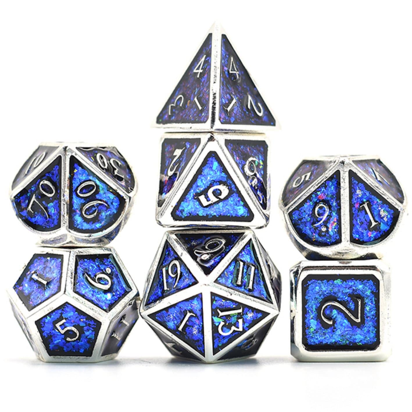 Silver and Sapphire Jewels RPG Metal Dice Set