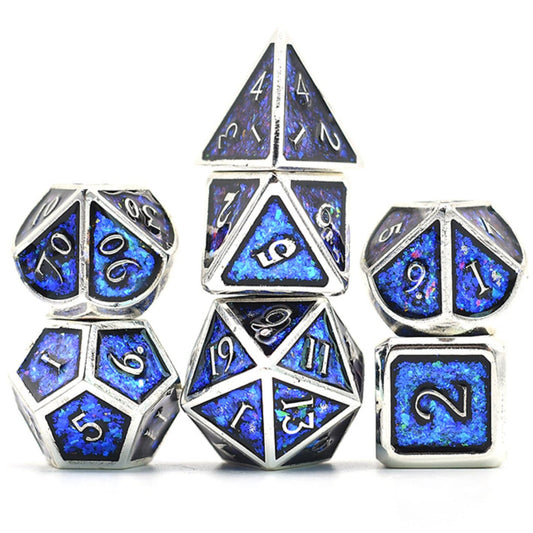 Silver and Sapphire Jewels RPG Metal Dice Set