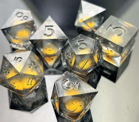 Sharp Edge Glow in the Dark Liquid Core RPG Dice Set - Topaz Glow