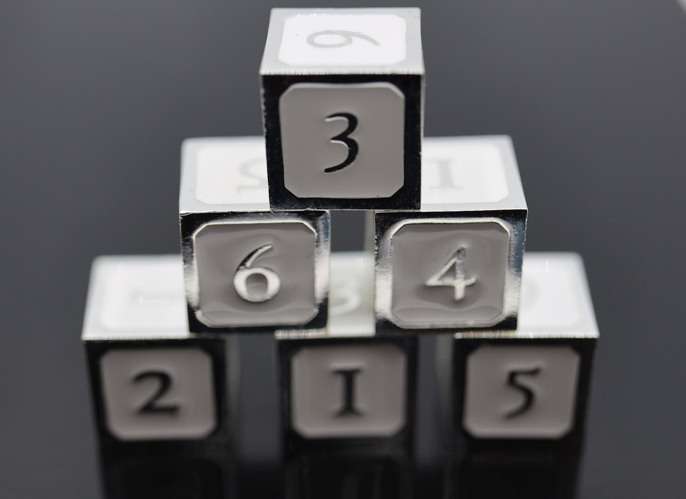 6 piece Metal D6's - White and Silver