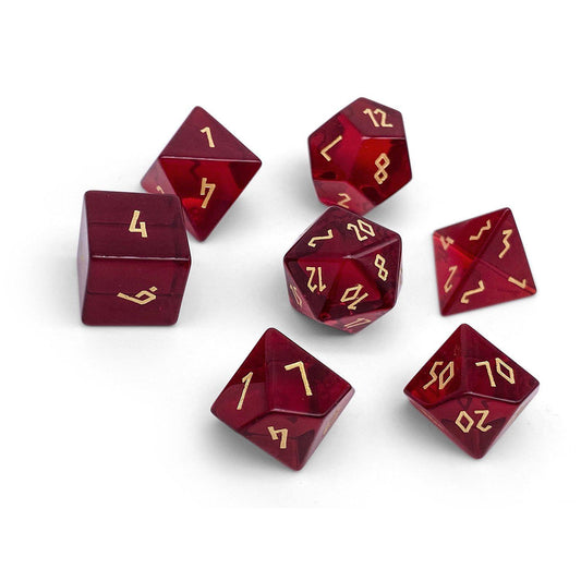 Norse Foundry 7 Die Glass RPG Dice Set: Garnet Zircon Glass