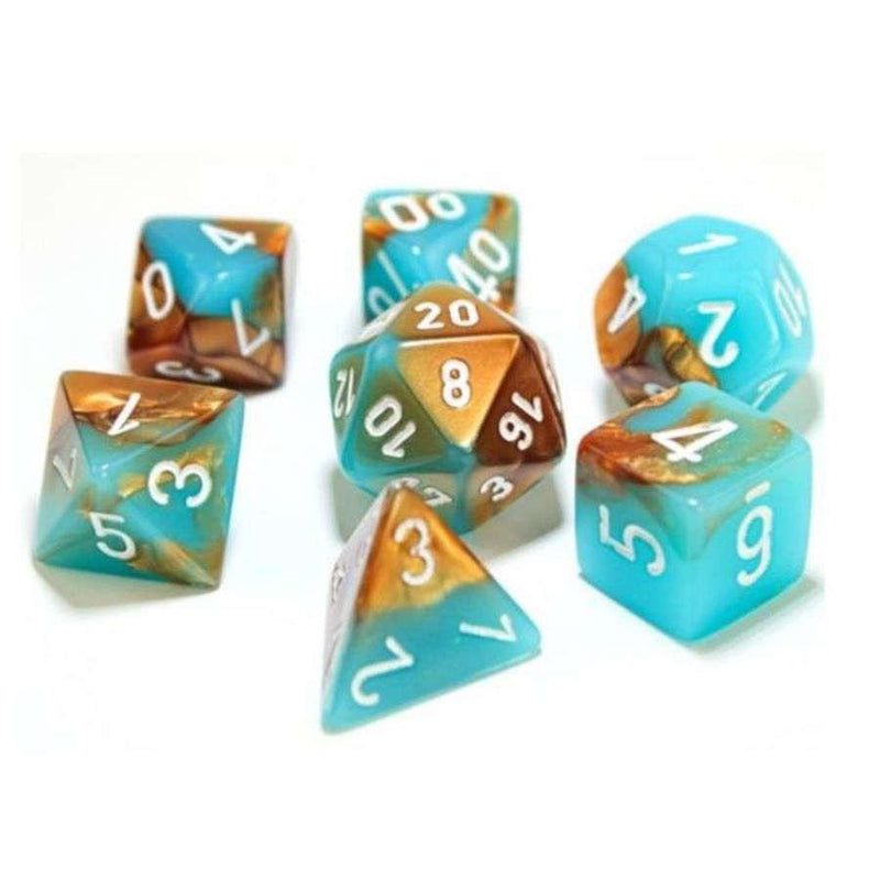 Chessex Gemini: Copper-Turquoise/White 7 Dice Set