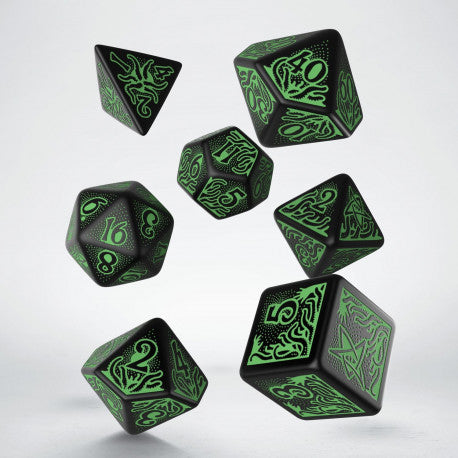 Q Workshop Dice Set - Call of Cthulu 7th Edition Black and Green 7 Dice Set