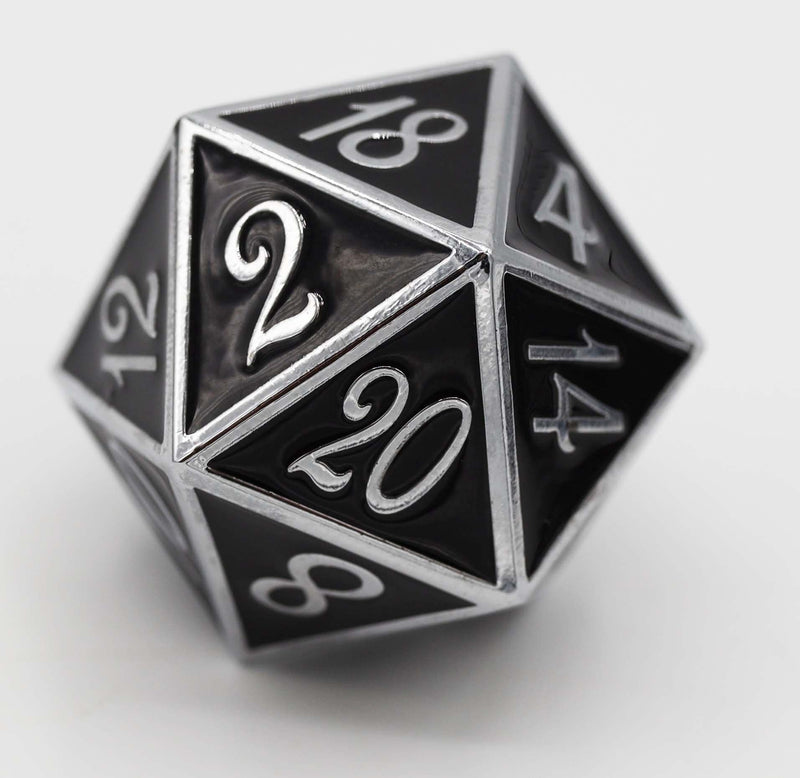 35mm Metal D20 - Silver with Onyx