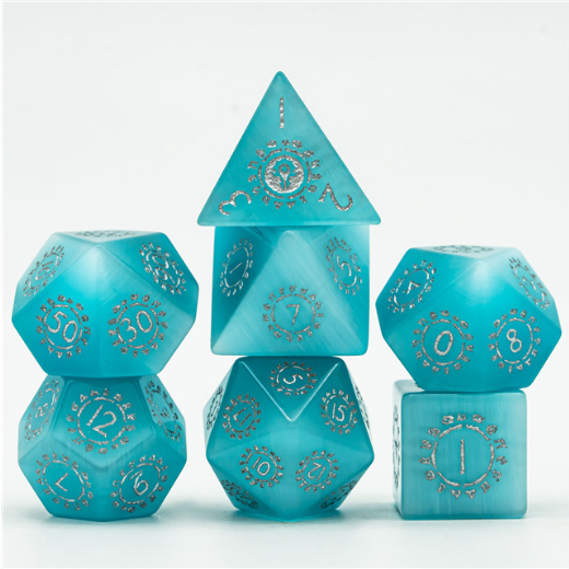 Cat's Eye Blue with Runes - Engraved with Silver