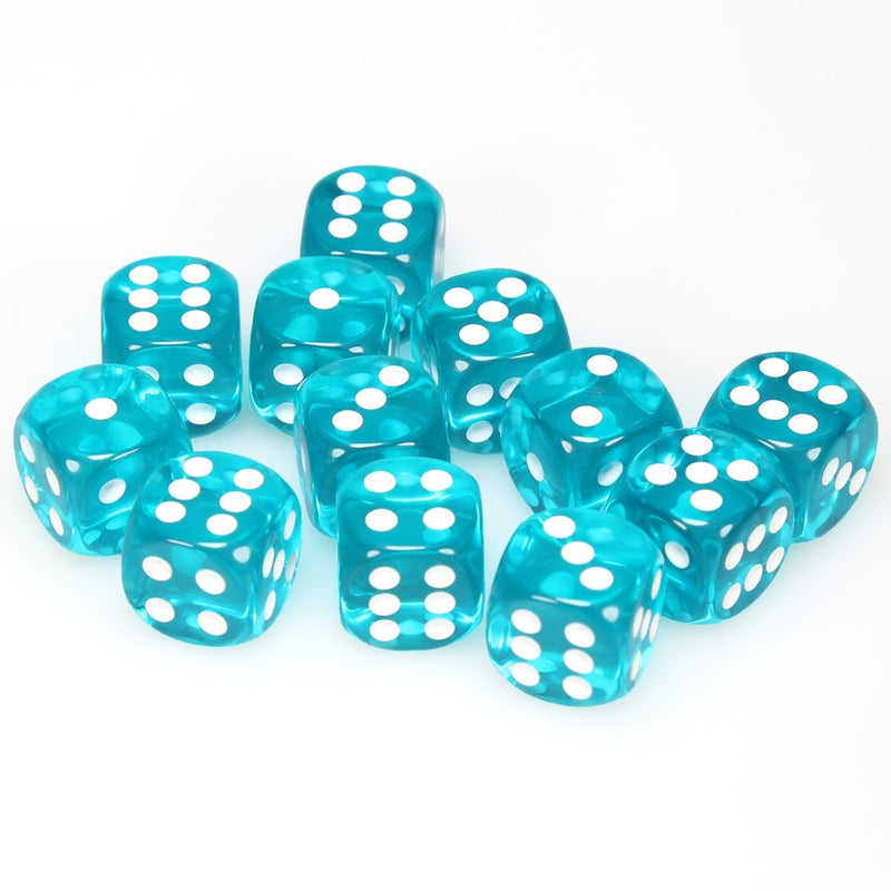 Chessex Translucent: 16MM D6 Teal/White (12)