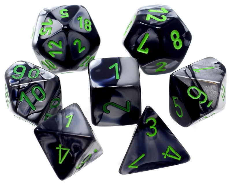 Chessex Gemini: Black-Grey/Green 7 Dice Set