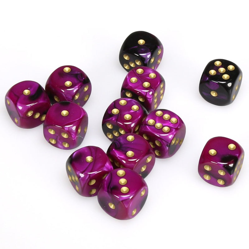 Chessex Gemini: 16MM D6 Black-Purple/Gold (12)