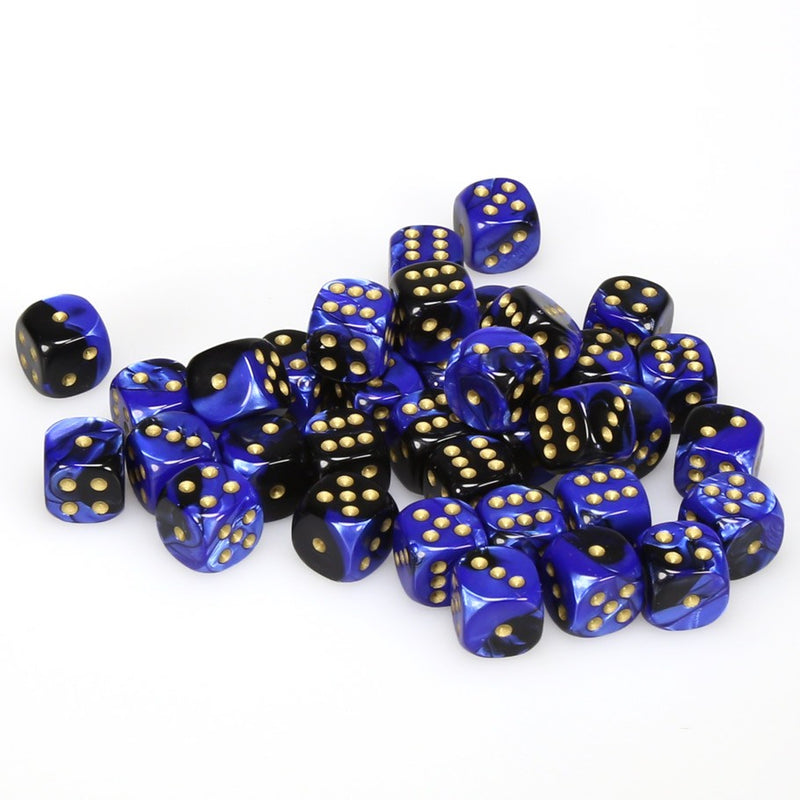 Chessex Gemini: 12MM D6 Black-Blue/Gold (36)