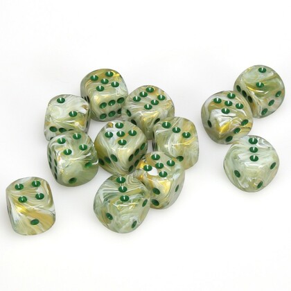 Chessex Marble: 16MM D6 Green/Dark Green (12)