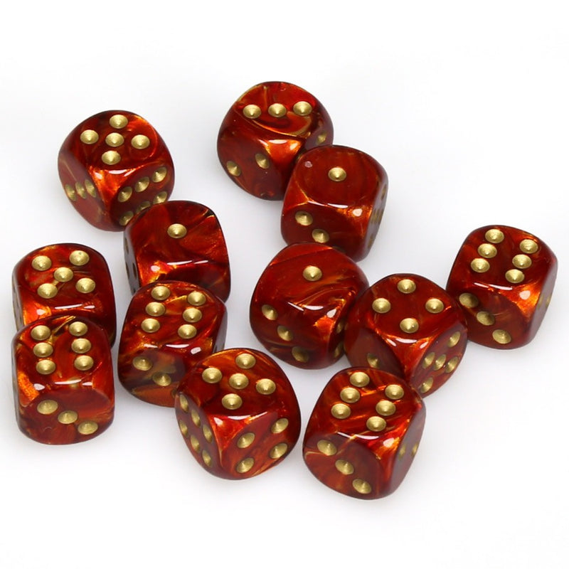 Chessex Scarab: 16MM D6 Scarlet/Gold (12)