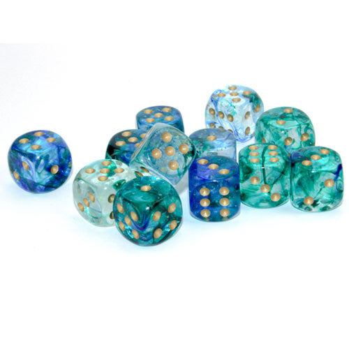 Chessex Nebula: 16MM D6 Oceanic/Gold (12)