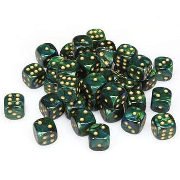 Chessex Scarab: 12MM D6 Jade/Gold (12)