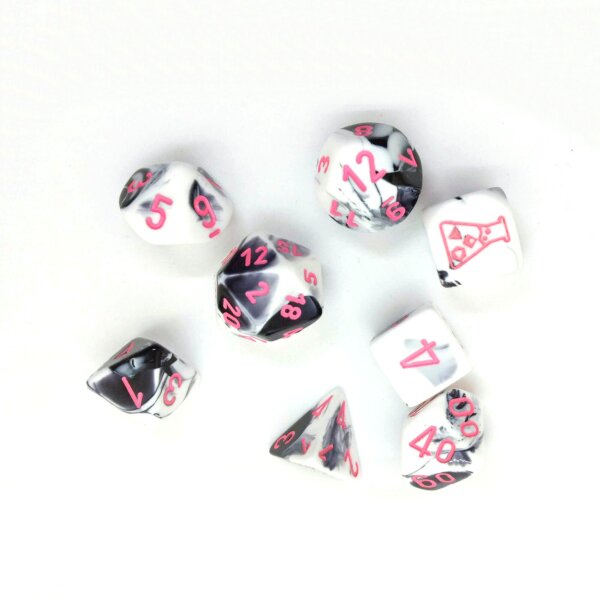 Chessex Lab Dice Gemini: Black-White/Pink 7 Dice Set