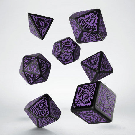 Q Workshop Dice Set - Call of Cthulu Horror on the Orient Express Black and Purple 7 Dice Set