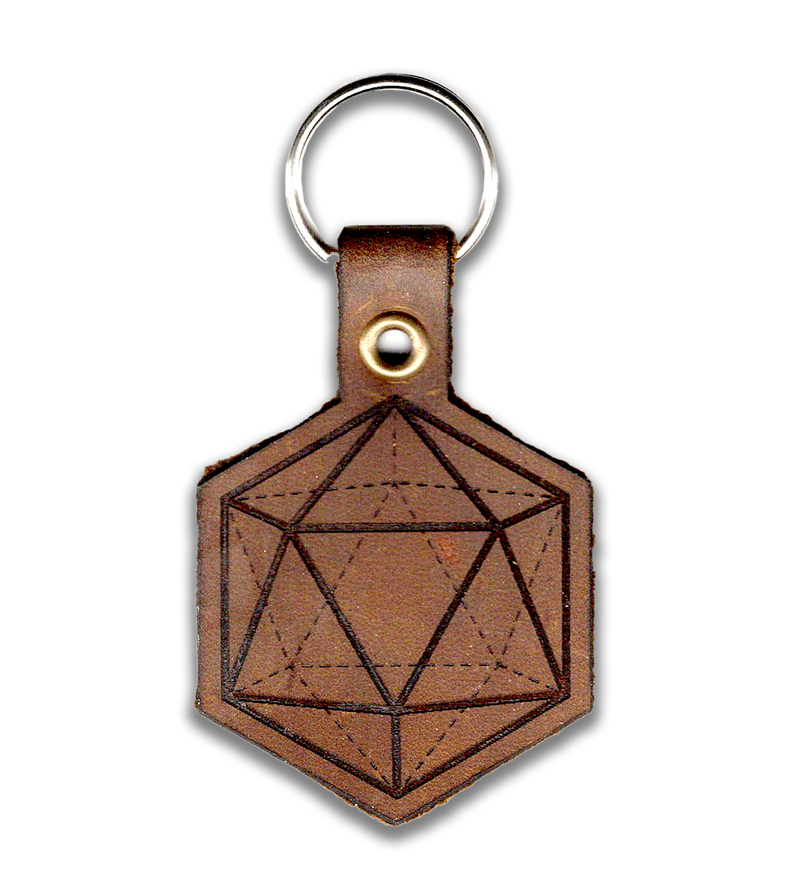 Storymakers Trading Co. - Geometric d20 - Engraved Genuine Leather Keychain