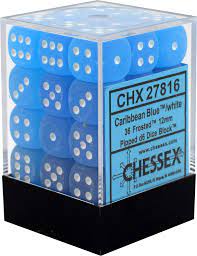 Chessex Frosted: 12MM D6 Caribbean Blue/ White (36)