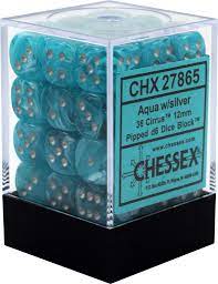 Chessex Cirrus: 12MM D6 Aqua/silver (36)