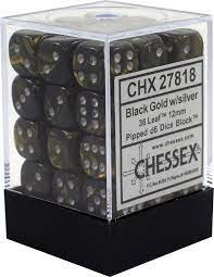 Chessex Leaf: 12MM D6 Black Gold/ Silver (36)