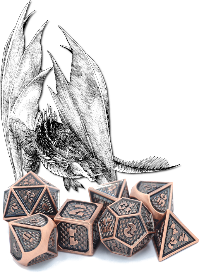Hymgho Metal Behemoth Dice - Copper Polyhedral Set (7)