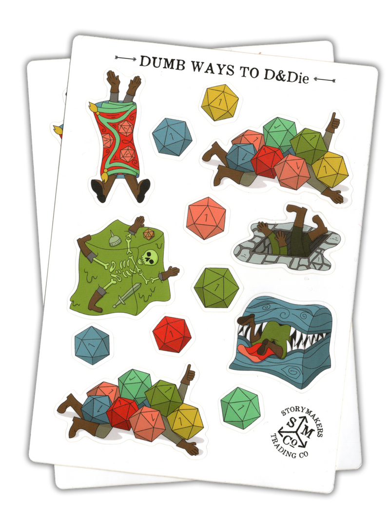 Storymakers Trading Co. - Dumb Ways to D&Die 5"x7" vinyl sticker sheet