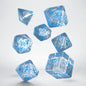Q Workshop Dice Set - Elven Transparent and Blue 7 Dice Set