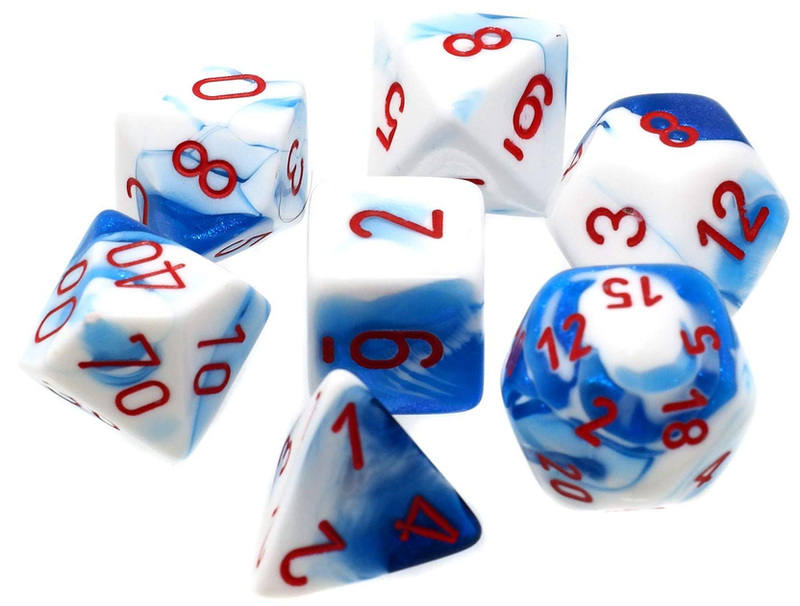 Chessex Gemini: Astral Blue-White/Red 7 Dice Set