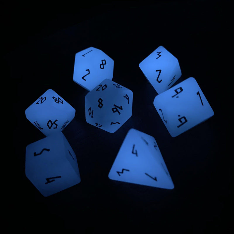 Norse Foundry 7 Die Gemstone RPG Dice Set: Glow Stone Blue