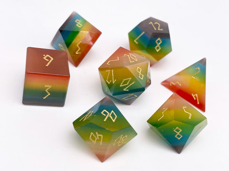 Norse Foundry 7 Die RPG Dice Set: Rainbow Cat's Eye