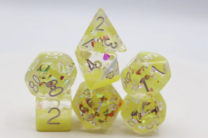 RPG Dice Set: Milk Yellow with Shimmer Diamond Filled