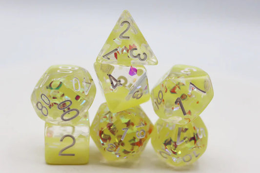 RPG Dice Set: Milk Yellow with Shimmer Diamond Filled