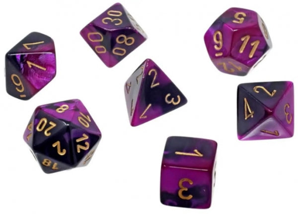 Chessex Mini Dice: Gemini - Black-purple/gold 7 Dice Set