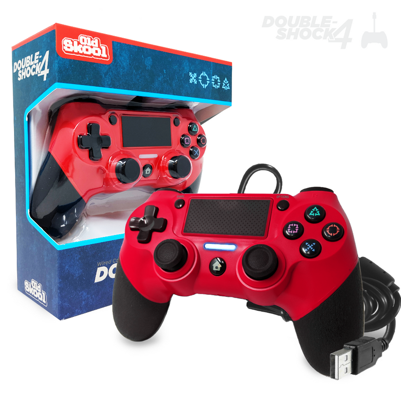 Old Skool Playstation 4 Double Shock 4 Wired Controller - Scarlet Red