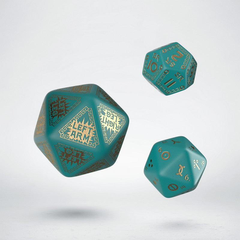 Q Workshop Dice Set - RuneQuest Turquoise and Gold Expansion Dice (3)