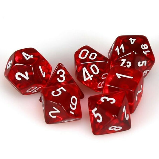 Chessex Translucent: Red/White 7 Dice Set